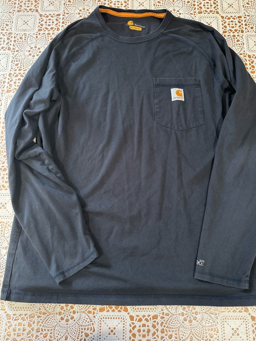 Carhartt Relaxed Fit Long Sleeve Pocket T Shirt Men’s L Navy Workwear Tee